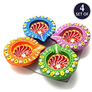 Clay Diwali Diya Decorated (4pack)